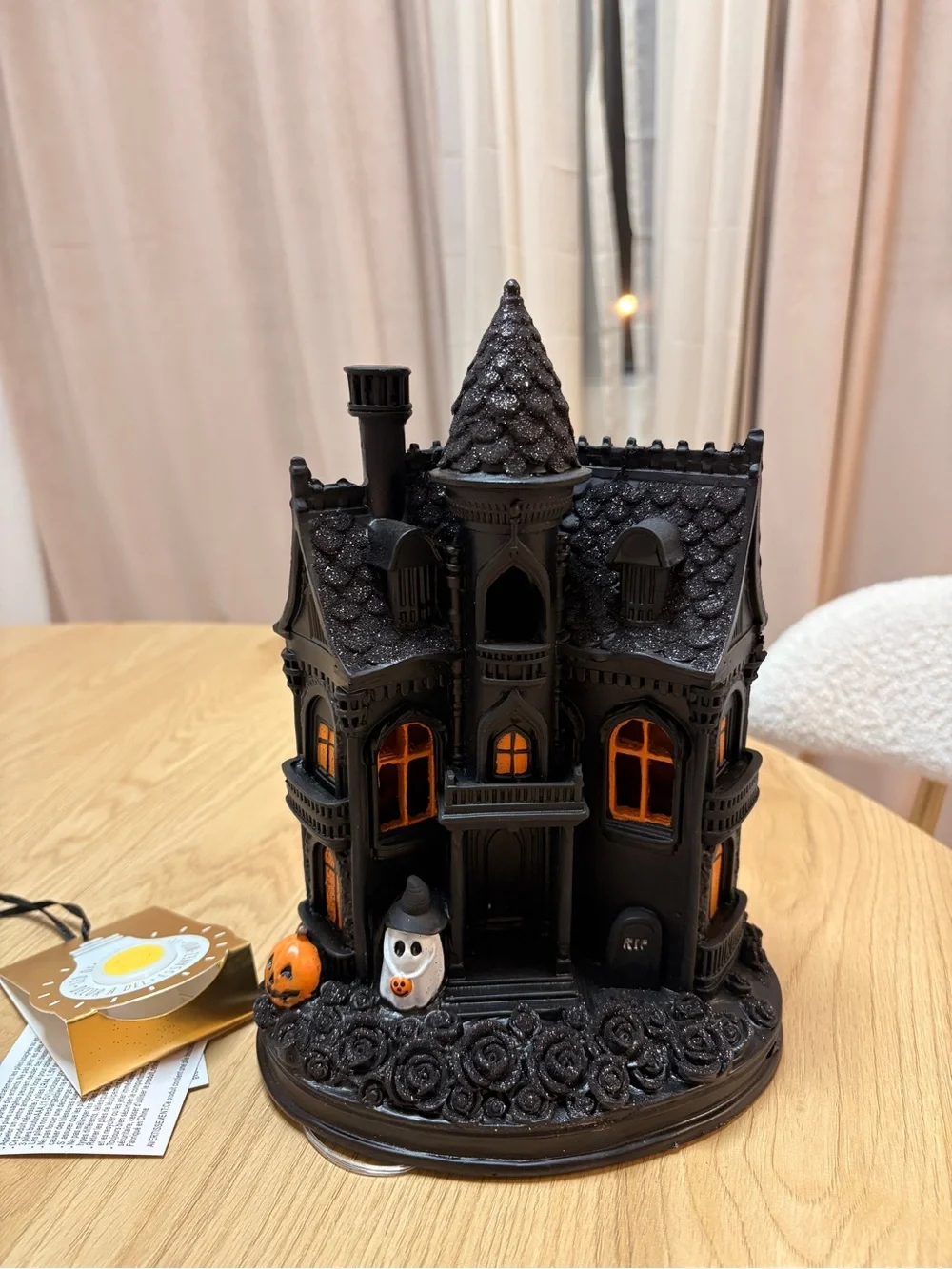 Black Haunted House Light LED Halloween Village Decor GhostsPumpkinsRIP